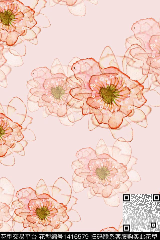 花卉香云纱大牌风数码印花华亿平台下载（图片编号: 1416579） - 瓦栏（Walan）