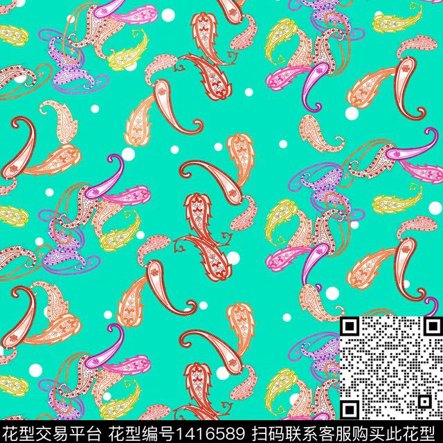 几何佩斯利大牌风数码印花华亿平台下载（图片编号: 1416589） - 瓦栏（Walan）