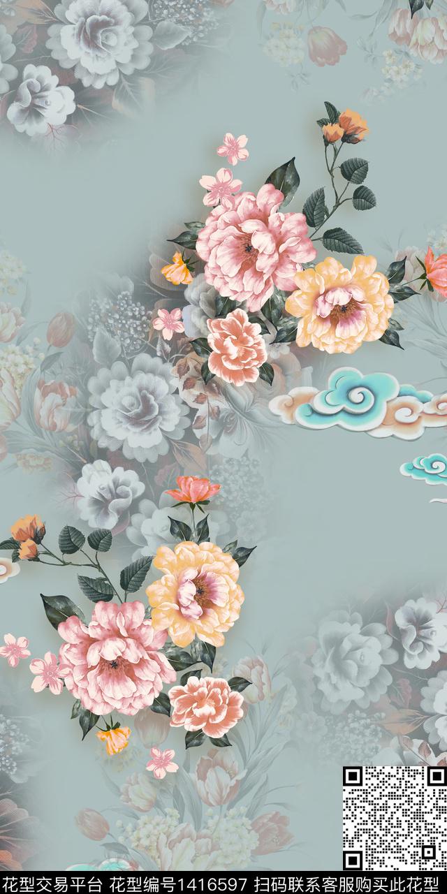 绿植树叶花卉中国风数码印花华亿平台下载（图片编号: 1416597） - 瓦栏（Walan）