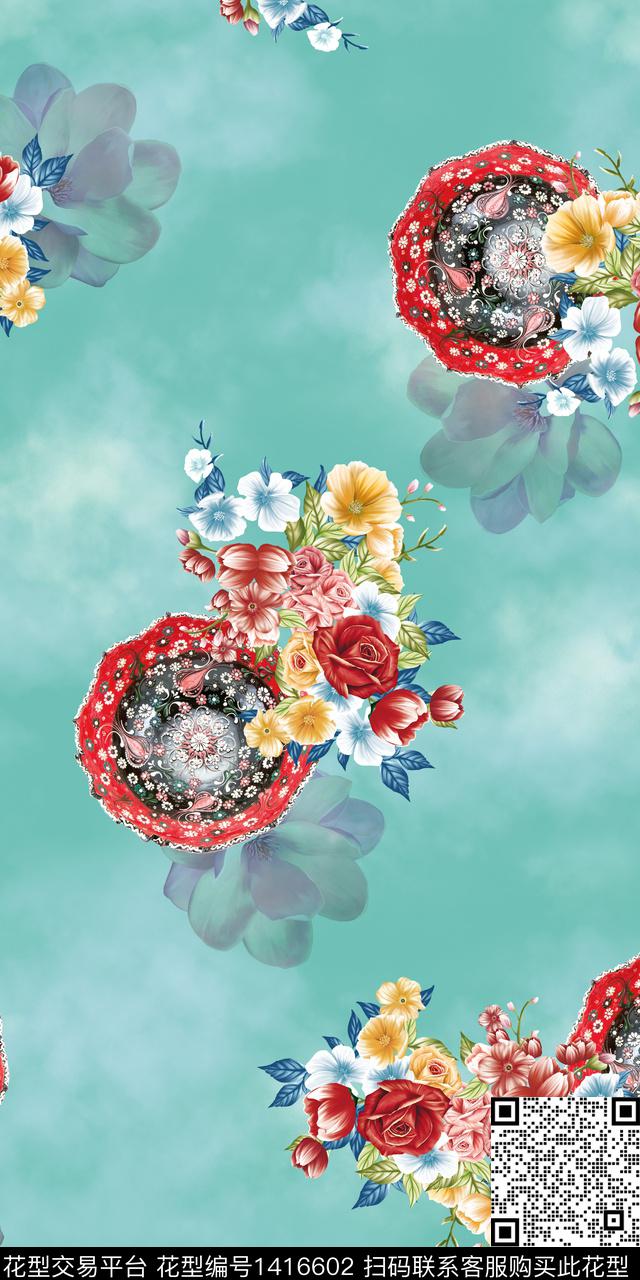 绿植树叶花卉中国风数码印花华亿平台下载（图片编号: 1416602） - 瓦栏（Walan）