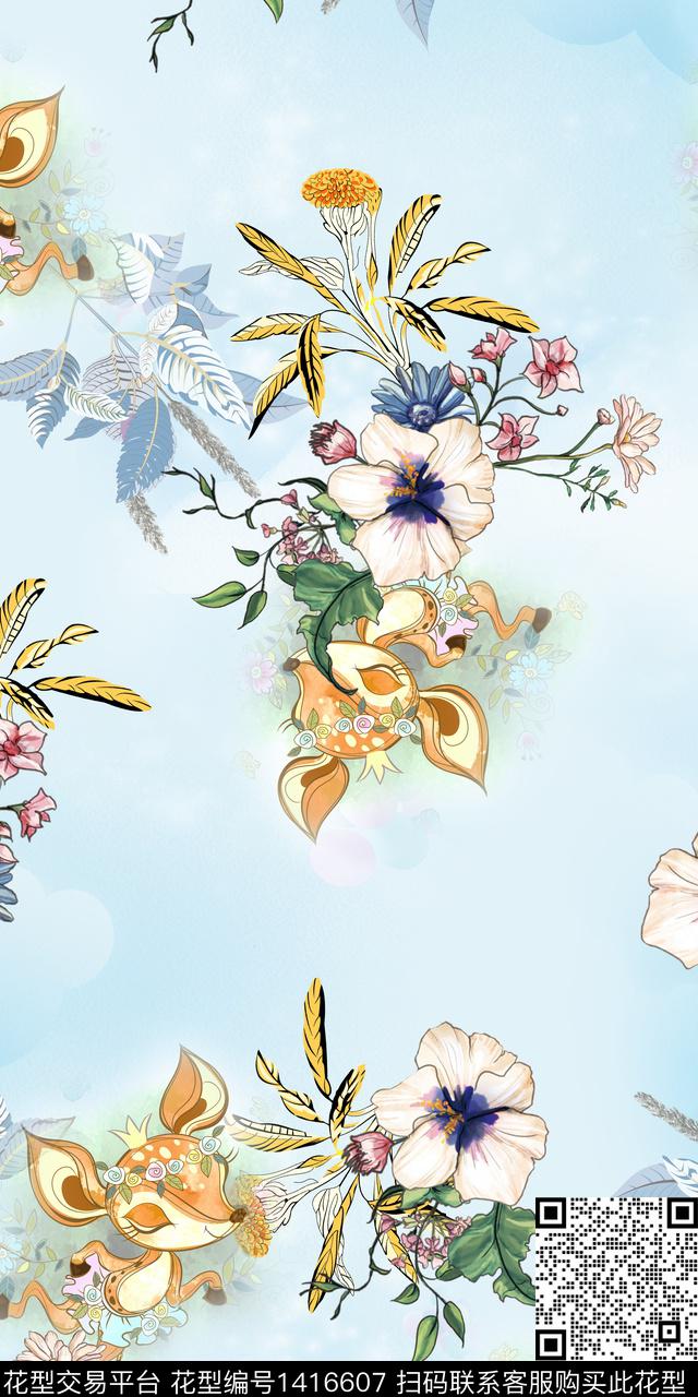 绿植树叶花卉中国风数码印花华亿平台下载（图片编号: 1416607） - 瓦栏（Walan）