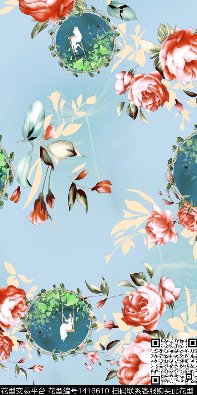 绿植树叶花卉中国风数码印花华亿平台下载（图片编号: 1416610） - 瓦栏（Walan）