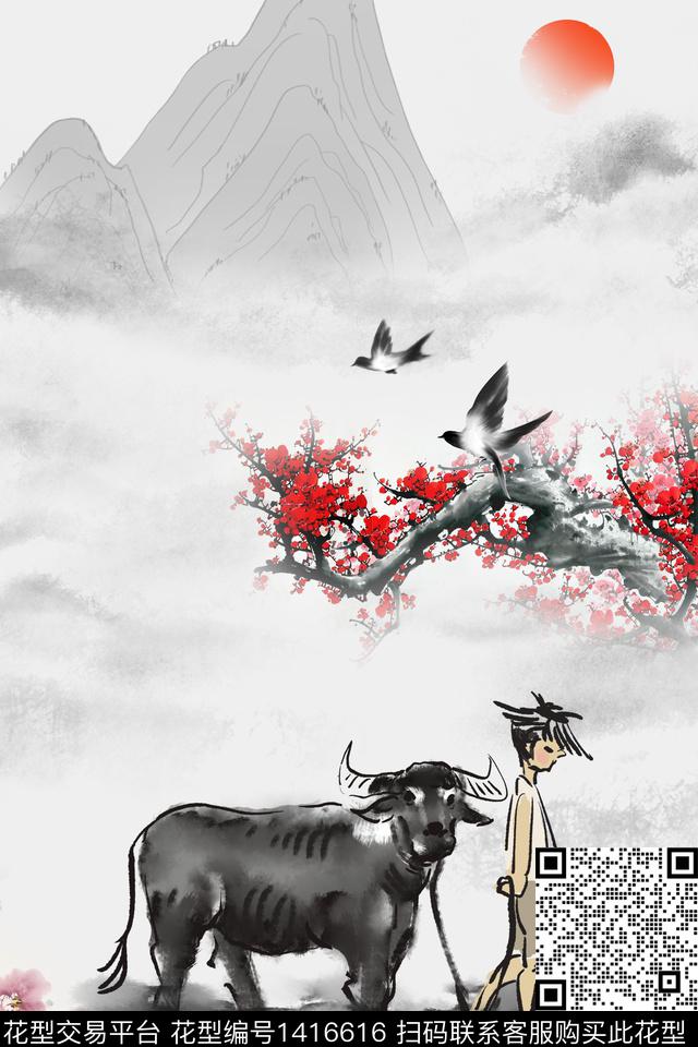 定位花中国风国潮数码印花华亿平台下载（图片编号: 1416616） - 瓦栏（Walan）