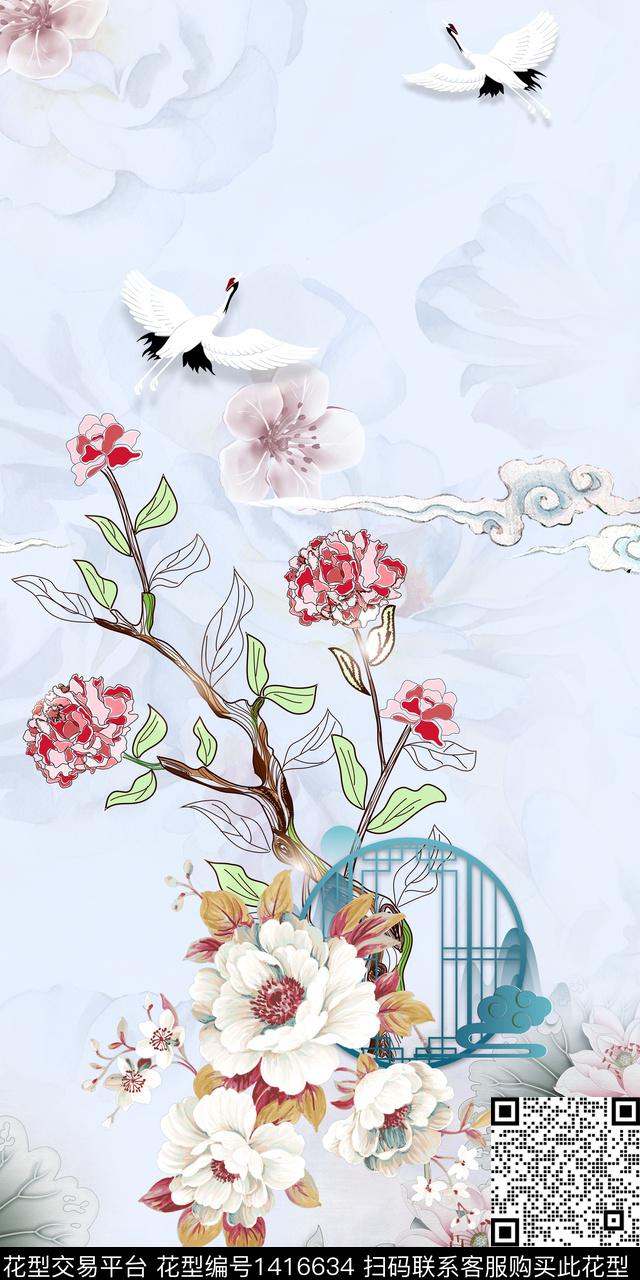 定位花花卉中国风数码印花华亿平台下载（图片编号: 1416634） - 瓦栏（Walan）