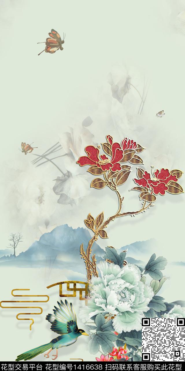 定位花花卉中国风数码印花华亿平台下载（图片编号: 1416638） - 瓦栏（Walan）