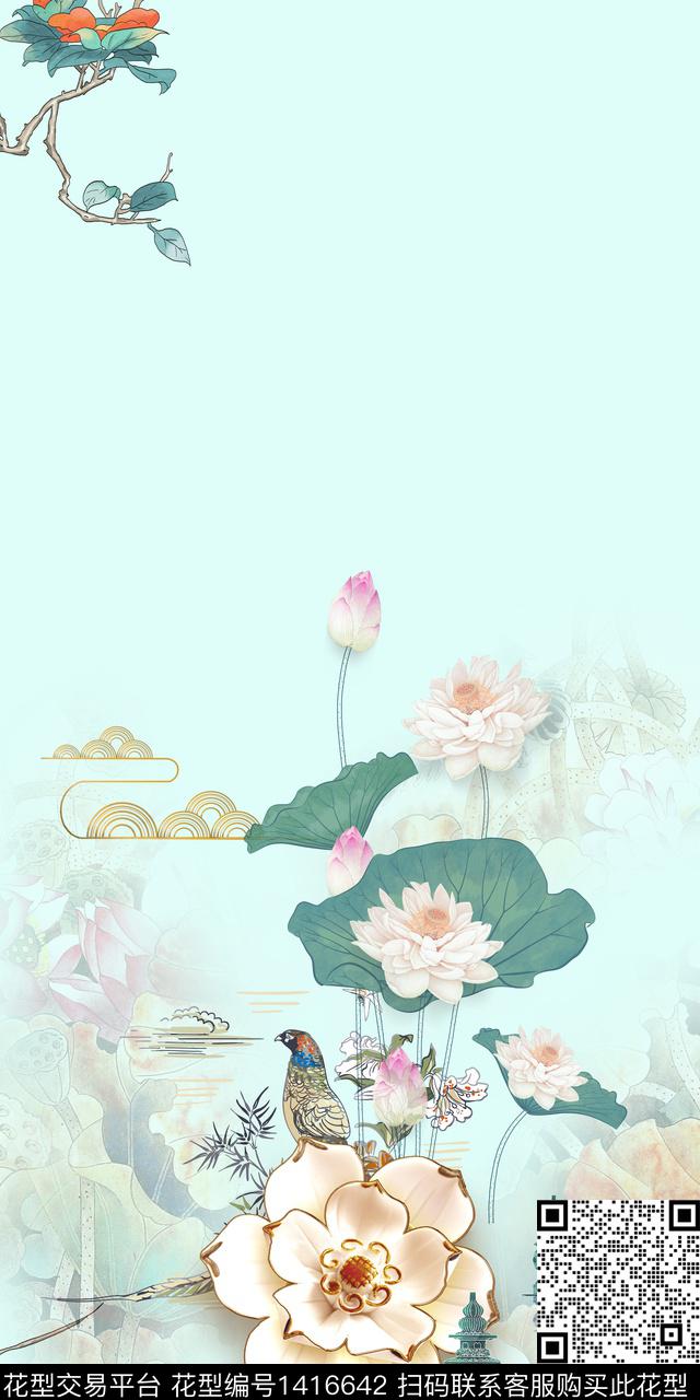 定位花花卉中国风数码印花华亿平台下载（图片编号: 1416642） - 瓦栏（Walan）