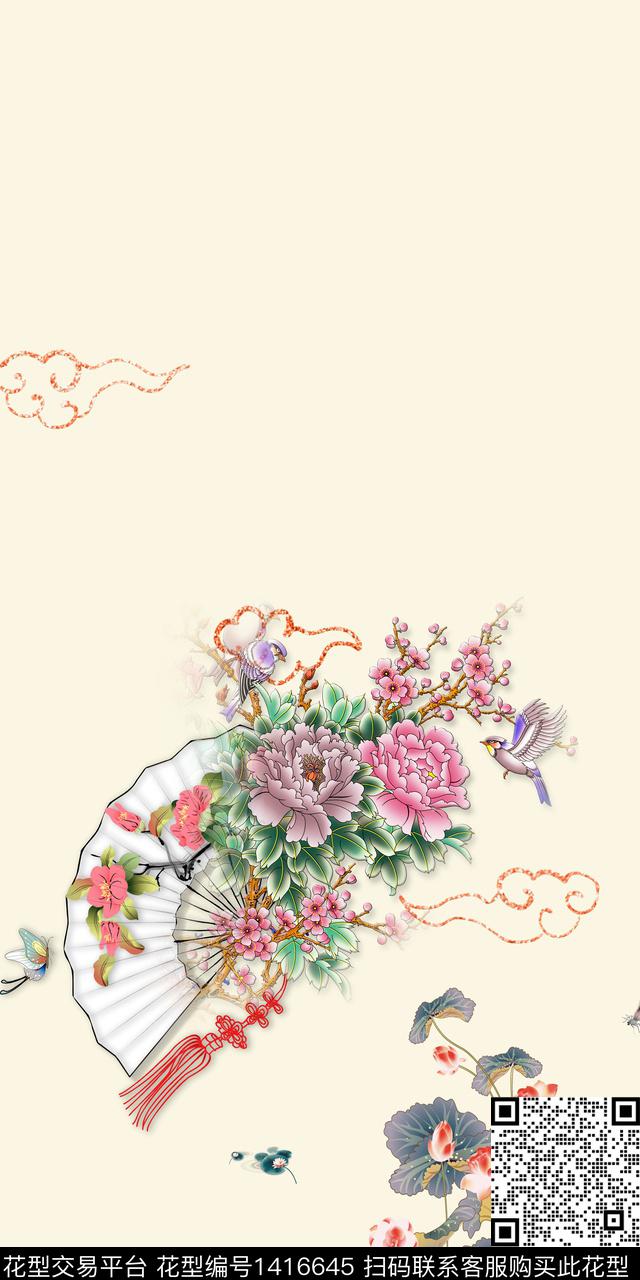 定位花花卉中国风数码印花华亿平台下载（图片编号: 1416645） - 瓦栏（Walan）