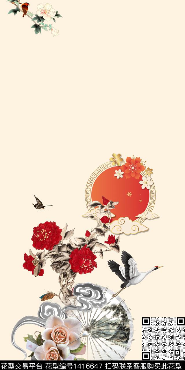 定位花花卉中国风数码印花华亿平台下载（图片编号: 1416647） - 瓦栏（Walan）
