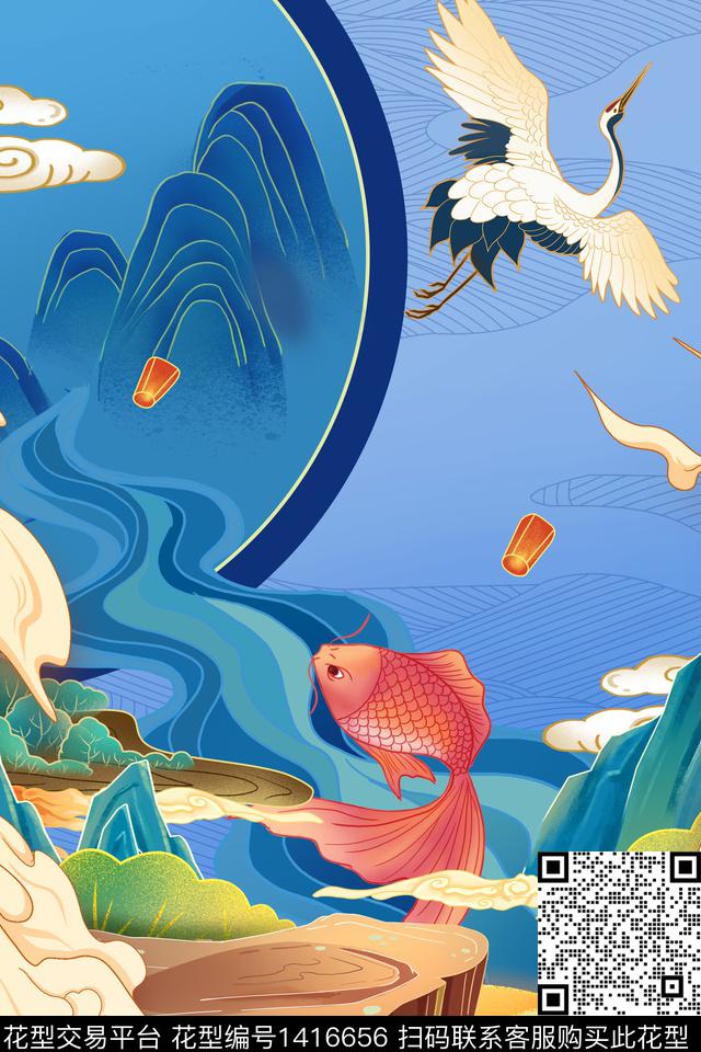 定位花中国风国潮数码印花华亿平台下载（图片编号: 1416656） - 瓦栏（Walan）