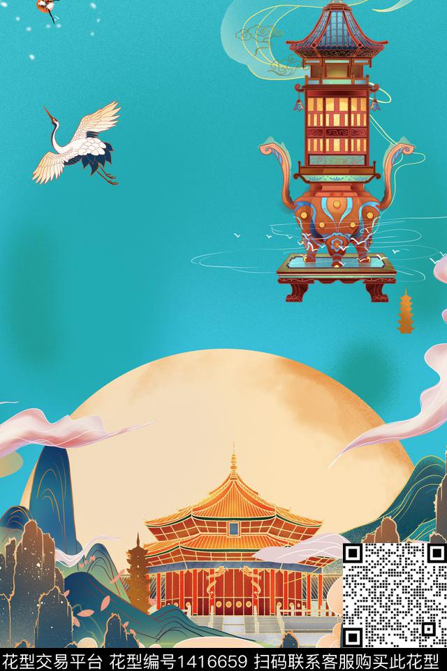 定位花中国风国潮数码印花华亿平台下载（图片编号: 1416659） - 瓦栏（Walan）