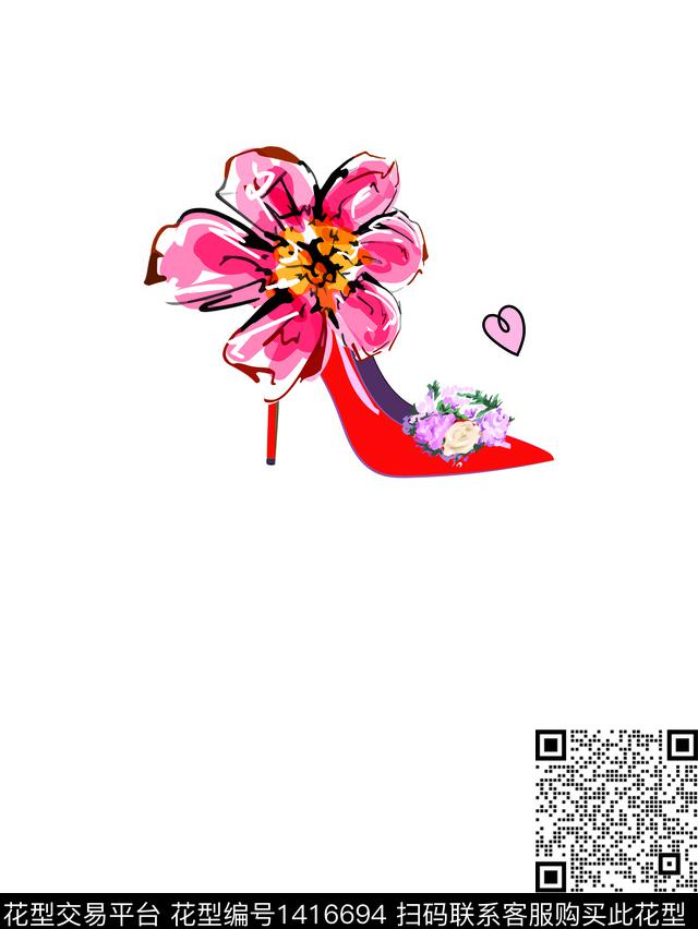 水彩鞋子花卉数码印花华亿平台下载（图片编号: 1416694） - 瓦栏（Walan）