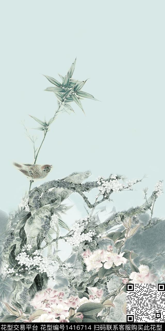 民族花卉真丝中国风定位花数码印花华亿平台下载（图片编号: 1416714） - 瓦栏（Walan）