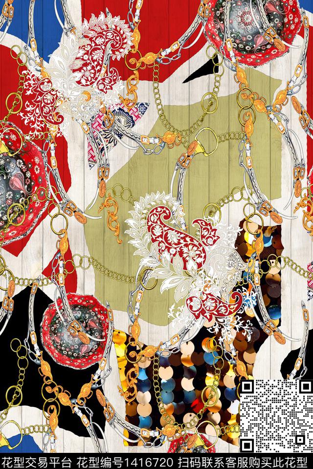 几何抽象花卉真丝数码印花华亿平台下载（图片编号: 1416720） - 瓦栏（Walan）