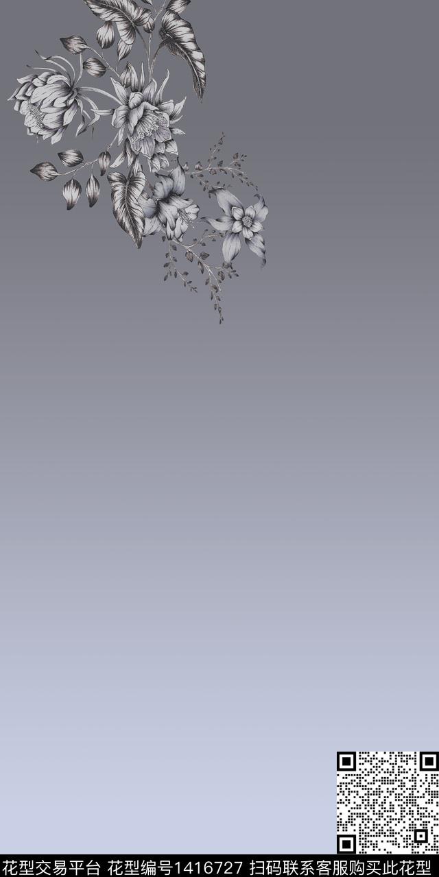 民族花卉定位花水墨风数码印花华亿平台下载（图片编号: 1416727） - 瓦栏（Walan）