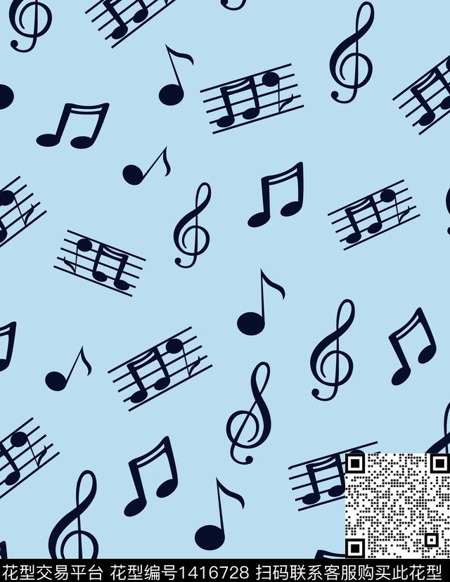 音乐天蓝底淑女传统印花华亿平台下载（图片编号: 1416728） - 瓦栏（Walan）