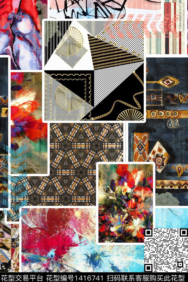 几何抽象派克服数码印花华亿平台下载（图片编号: 1416741） - 瓦栏（Walan）