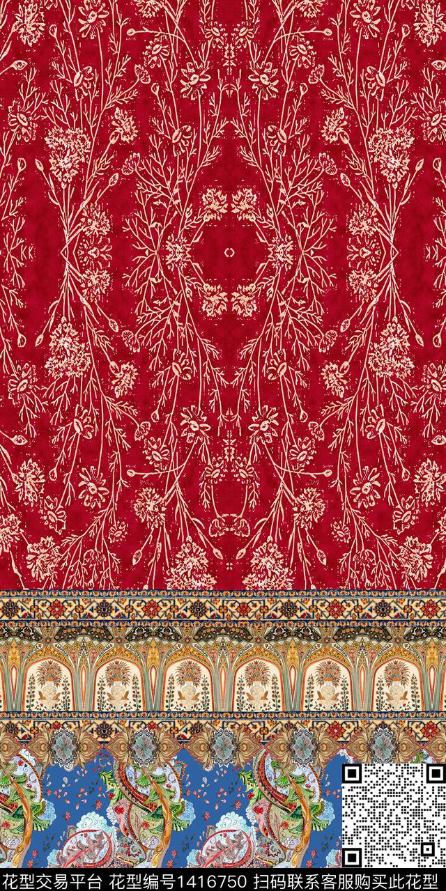 民族花卉定位花民族风数码印花华亿平台下载（图片编号: 1416750） - 瓦栏（Walan）