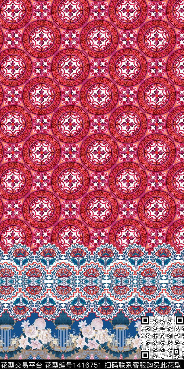 民族花卉定位花民族风数码印花华亿平台下载（图片编号: 1416751） - 瓦栏（Walan）