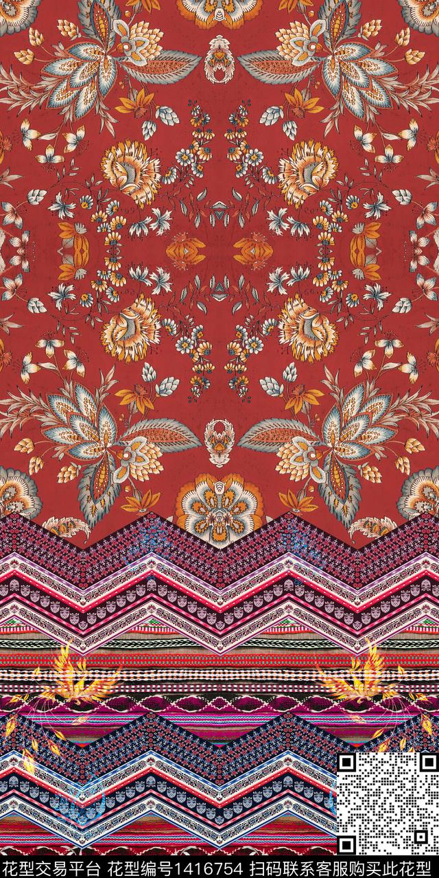 民族花卉定位花民族风数码印花华亿平台下载（图片编号: 1416754） - 瓦栏（Walan）