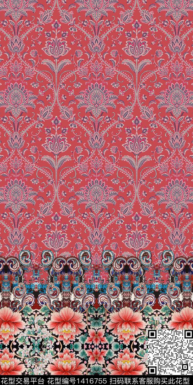 民族花卉定位花民族风数码印花华亿平台下载（图片编号: 1416755） - 瓦栏（Walan）