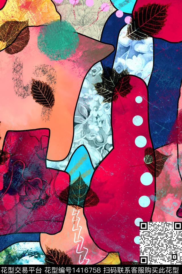 几何抽象派克服数码印花华亿平台下载（图片编号: 1416758） - 瓦栏（Walan）