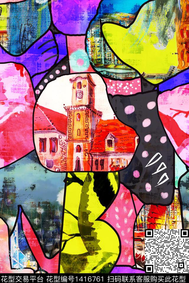 几何抽象派克服数码印花华亿平台下载（图片编号: 1416761） - 瓦栏（Walan）