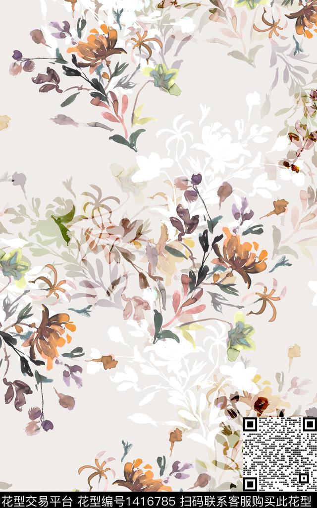 花卉小清新真丝数码印花华亿平台下载（图片编号: 1416785） - 瓦栏（Walan）