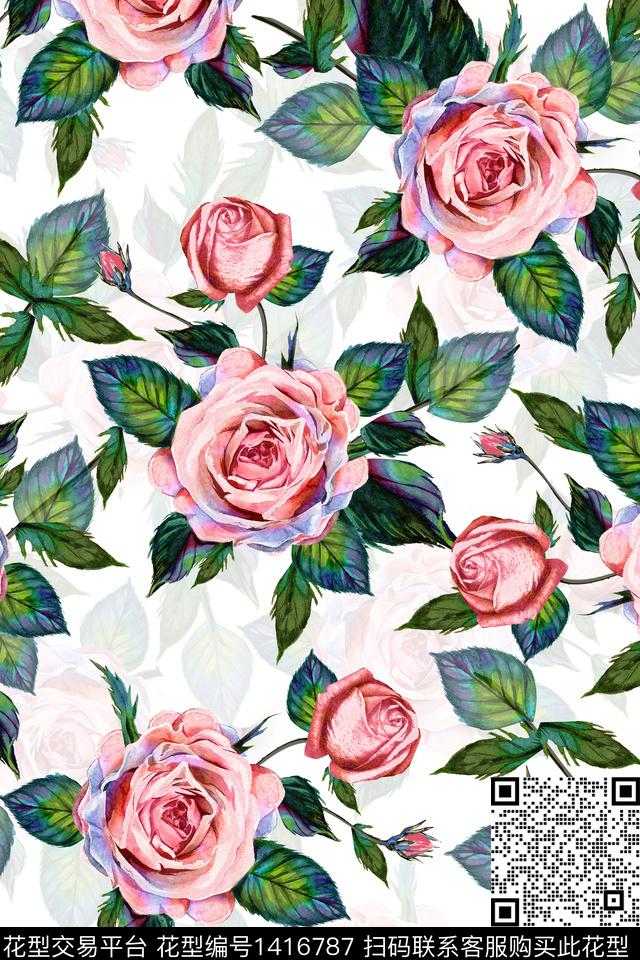 花卉小清新真丝数码印花华亿平台下载（图片编号: 1416787） - 瓦栏（Walan）