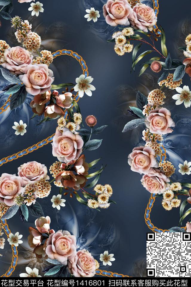 链条花卉朦胧底纹数码印花华亿平台下载（图片编号: 1416801） - 瓦栏（Walan）