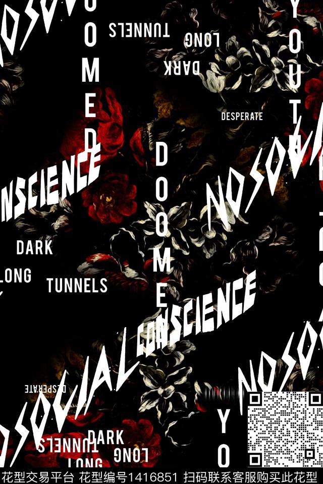 定位花字母数码印花华亿平台下载（图片编号: 1416851） - 瓦栏（Walan）