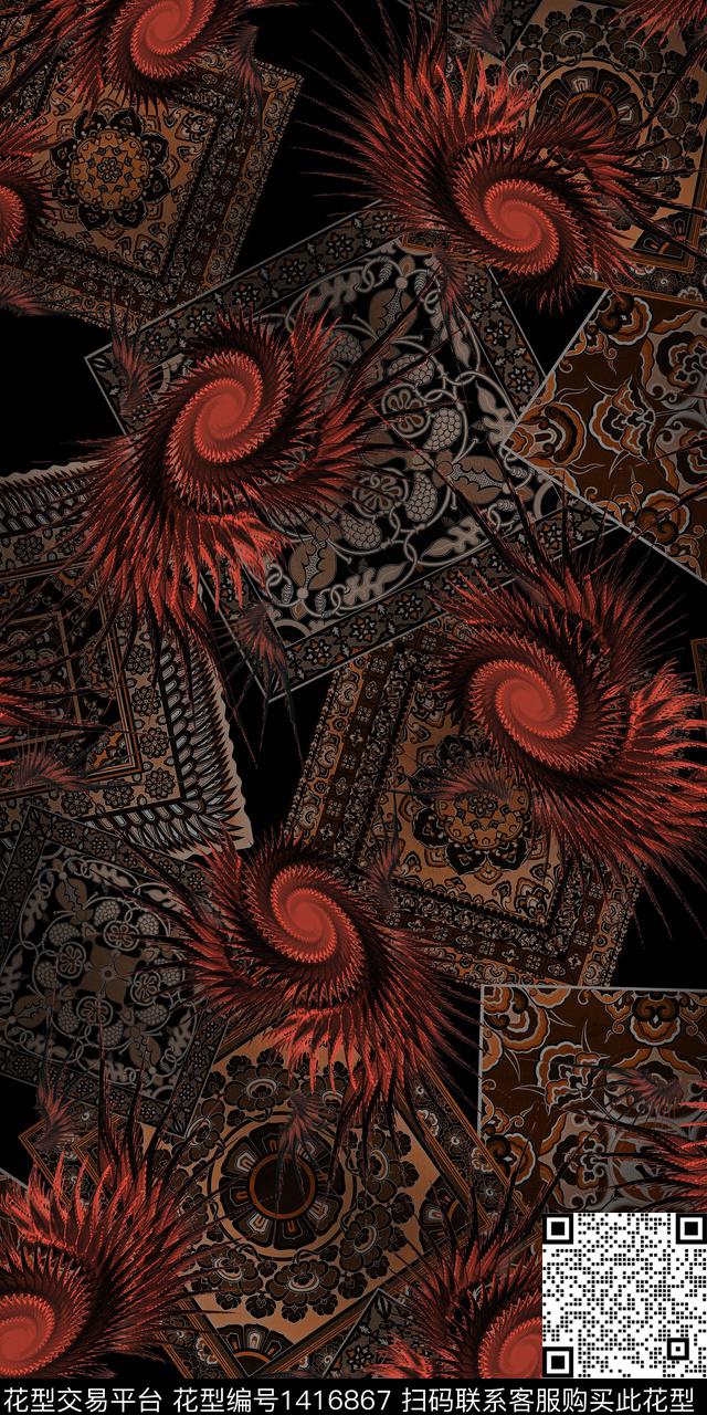 几何民族风抽象数码印花华亿平台下载（图片编号: 1416867） - 瓦栏（Walan）