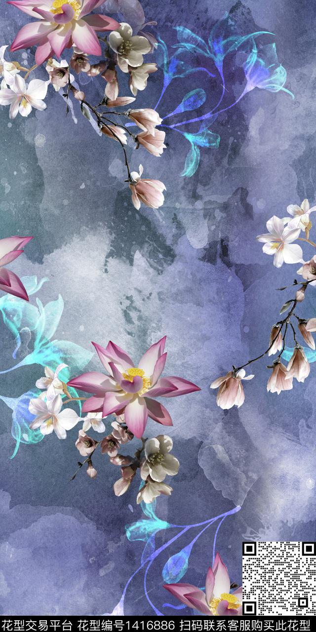 女装花卉大花数码印花华亿平台下载（图片编号: 1416886） - 瓦栏（Walan）