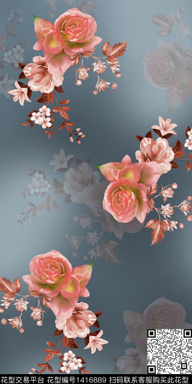 女装花卉大花数码印花华亿平台下载（图片编号: 1416889） - 瓦栏（Walan）