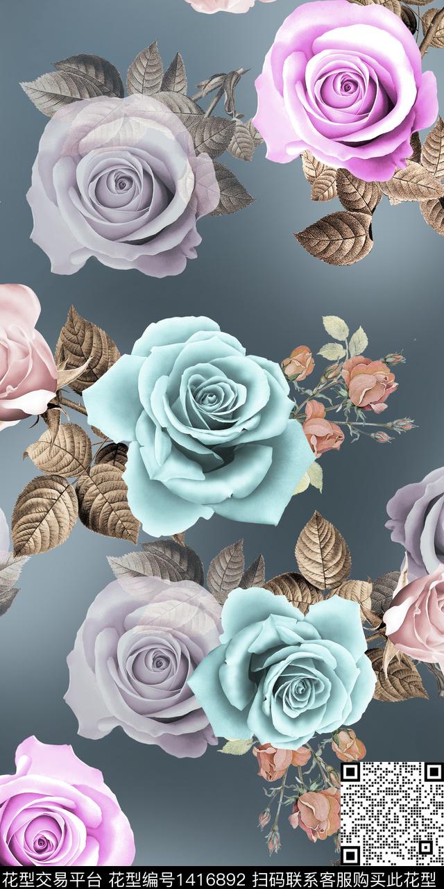 女装花卉大花数码印花华亿平台下载（图片编号: 1416892） - 瓦栏（Walan）