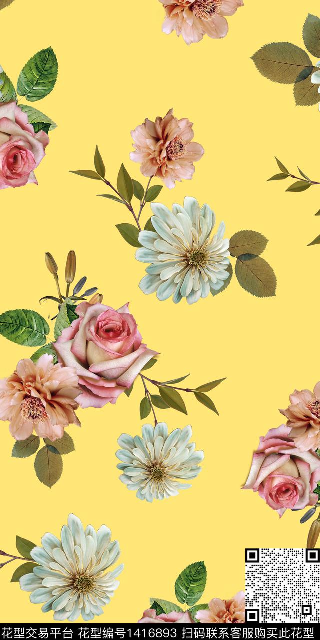 女装花卉大花数码印花华亿平台下载（图片编号: 1416893） - 瓦栏（Walan）