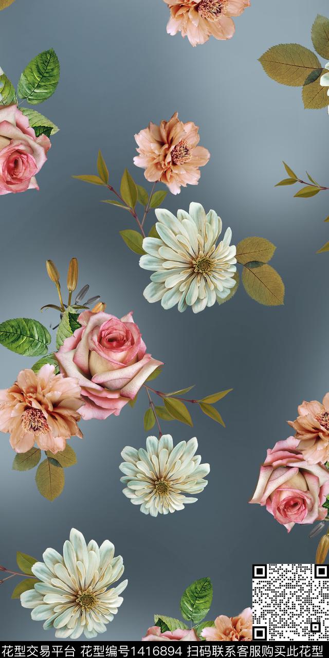 女装花卉大花数码印花华亿平台下载（图片编号: 1416894） - 瓦栏（Walan）