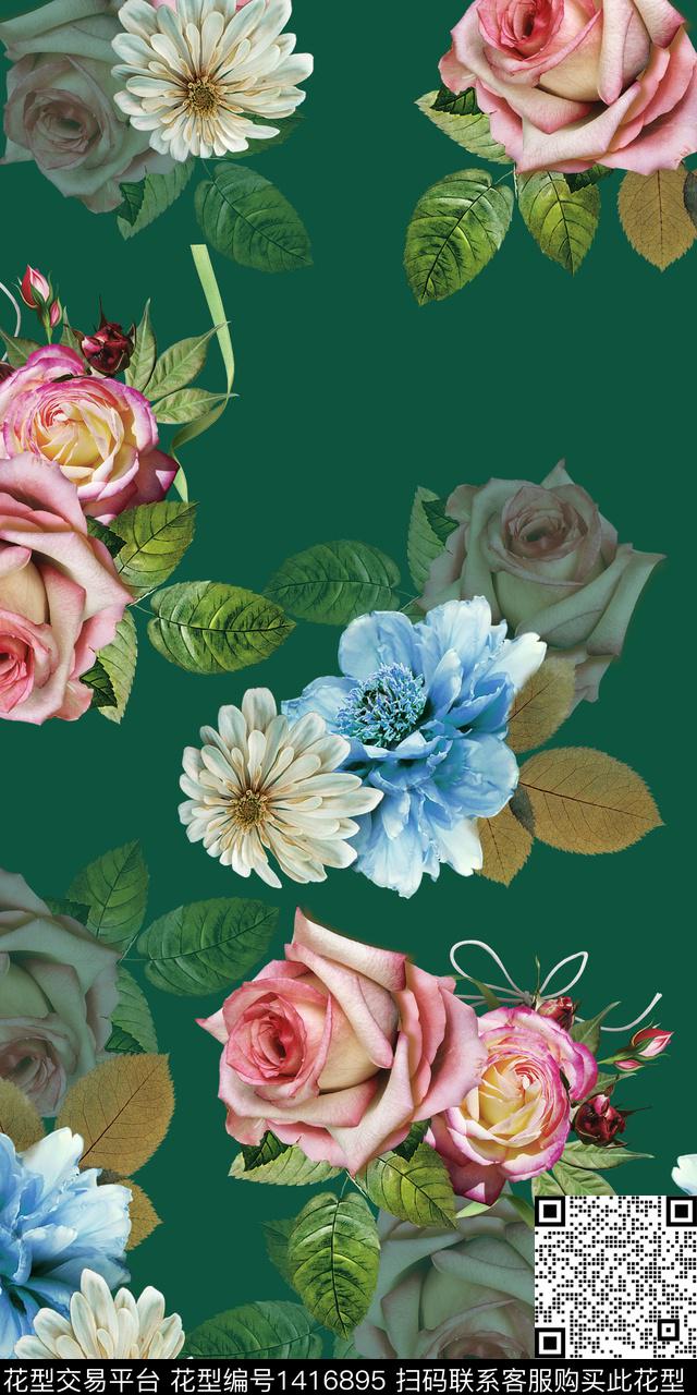 女装花卉大花数码印花华亿平台下载（图片编号: 1416895） - 瓦栏（Walan）