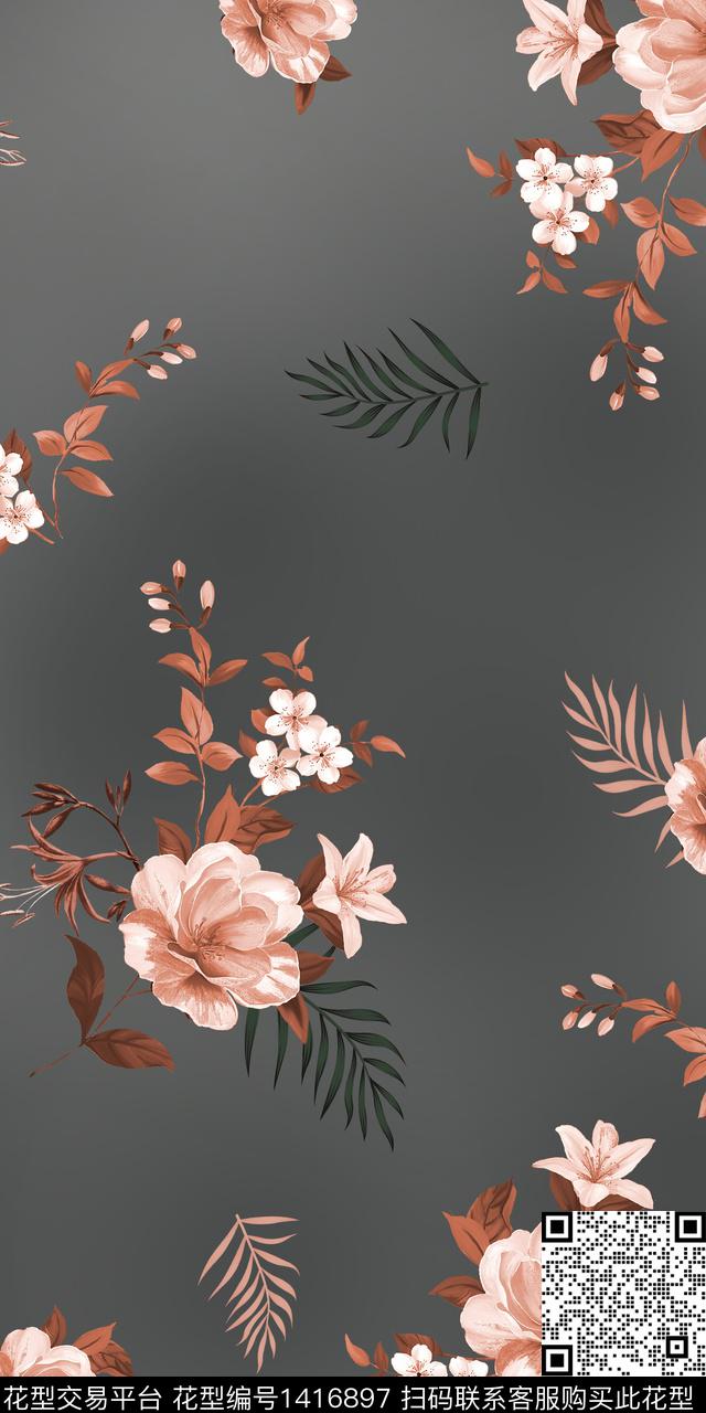 女装花卉大花数码印花华亿平台下载（图片编号: 1416897） - 瓦栏（Walan）