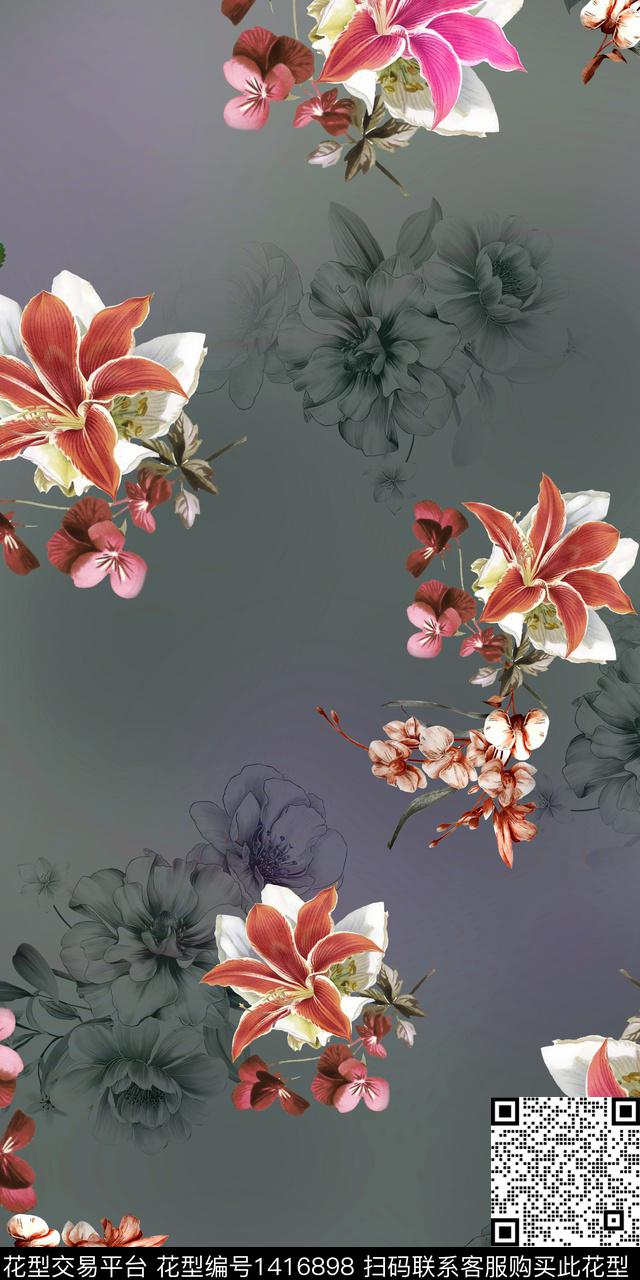 女装花卉大花数码印花华亿平台下载（图片编号: 1416898） - 瓦栏（Walan）