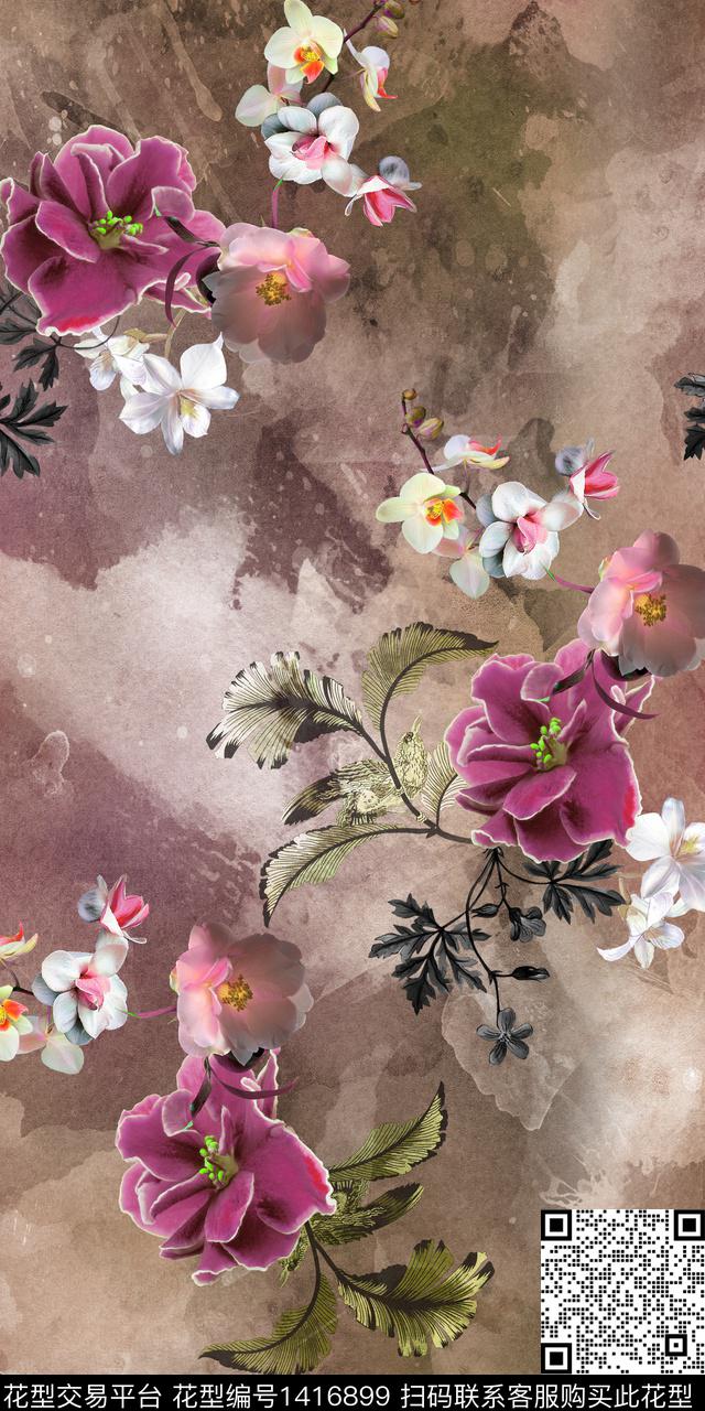 女装花卉大花数码印花华亿平台下载（图片编号: 1416899） - 瓦栏（Walan）