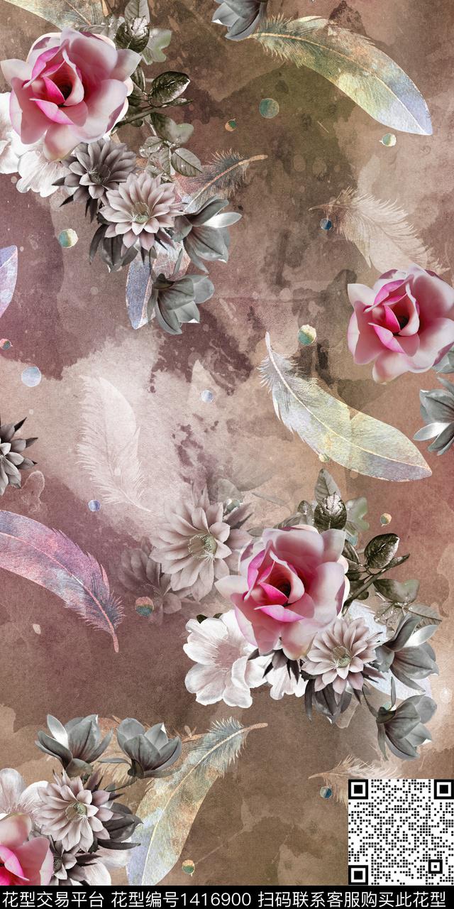 女装花卉大花数码印花华亿平台下载（图片编号: 1416900） - 瓦栏（Walan）