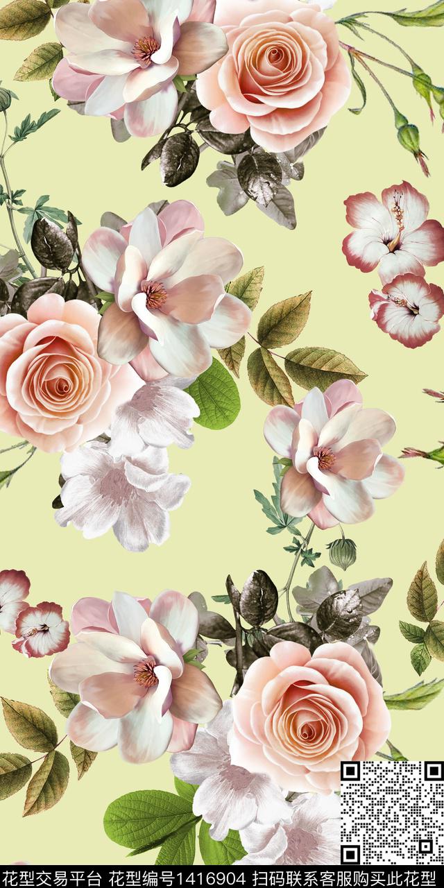 女装花卉大花数码印花华亿平台下载（图片编号: 1416904） - 瓦栏（Walan）