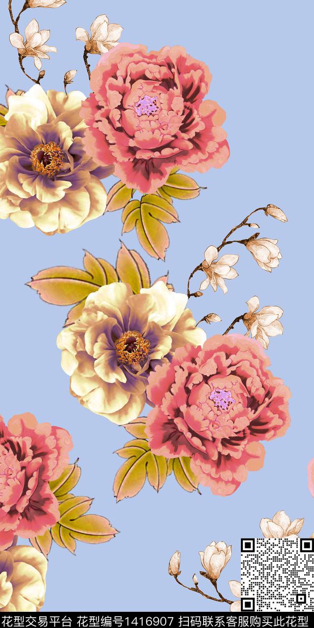 女装花卉大花数码印花华亿平台下载（图片编号: 1416907） - 瓦栏（Walan）
