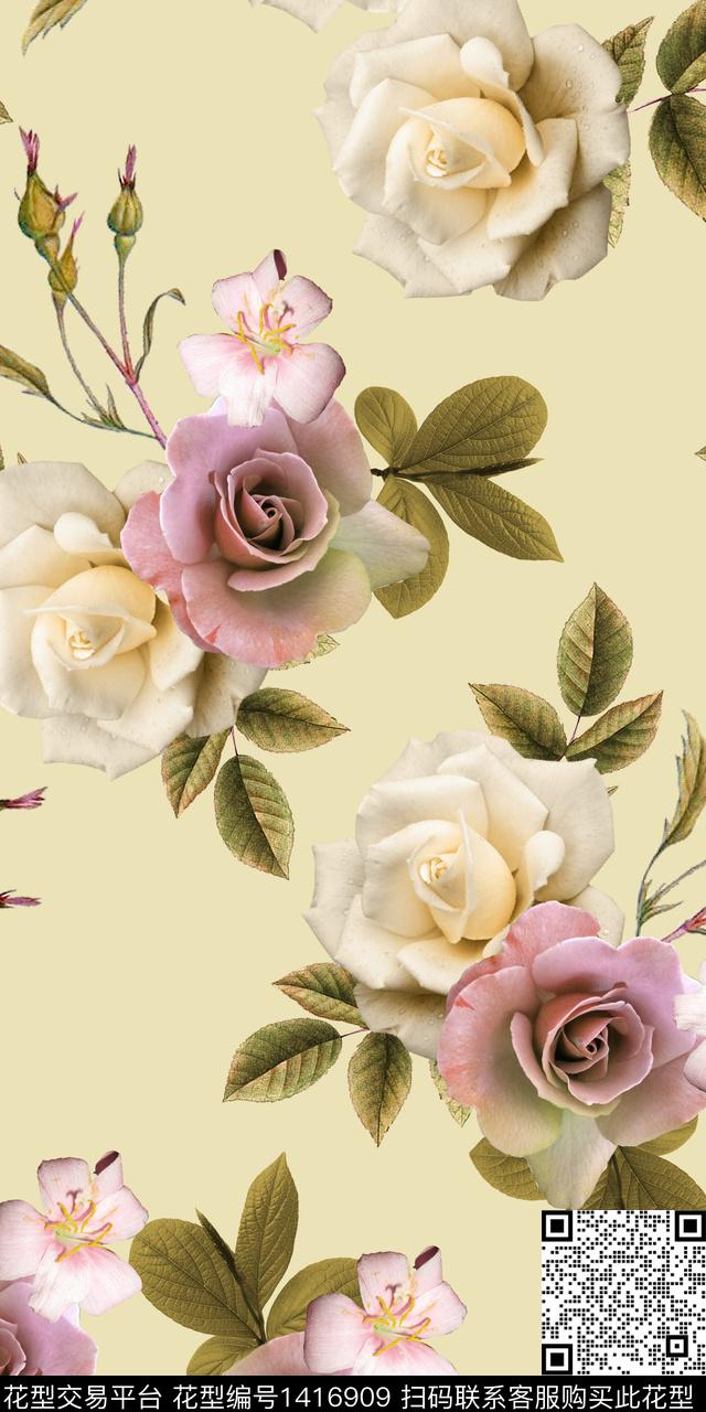 女装花卉大花数码印花华亿平台下载（图片编号: 1416909） - 瓦栏（Walan）
