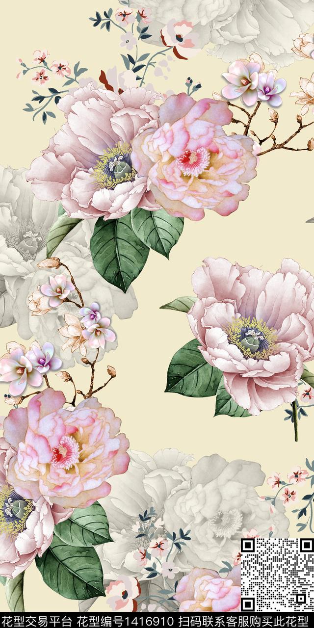 女装花卉大花数码印花华亿平台下载（图片编号: 1416910） - 瓦栏（Walan）