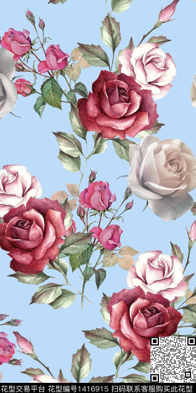 女装花卉大花数码印花华亿平台下载（图片编号: 1416915） - 瓦栏（Walan）