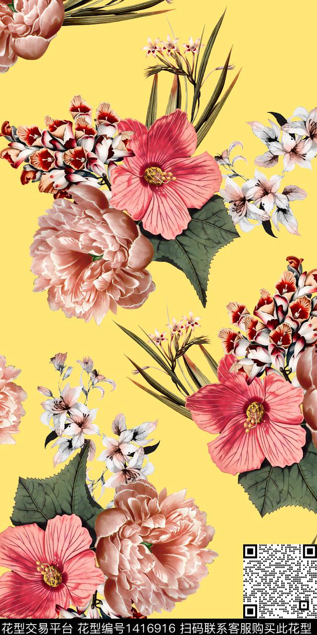 女装花卉大花数码印花华亿平台下载（图片编号: 1416916） - 瓦栏（Walan）