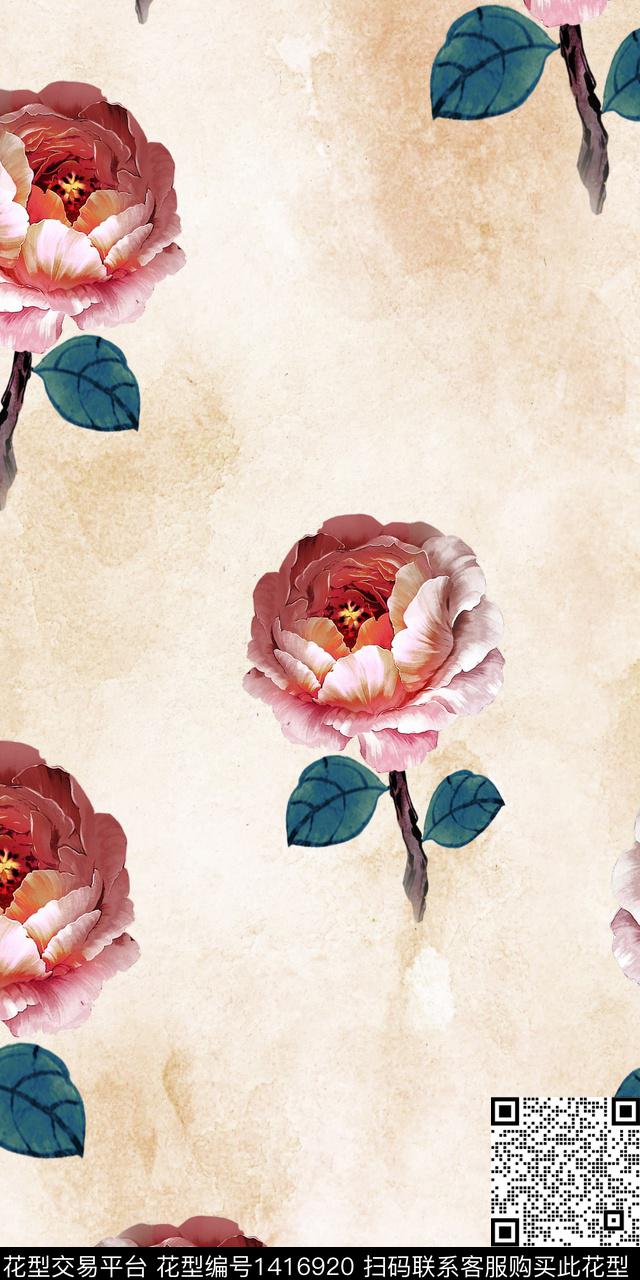 女装花卉大花数码印花华亿平台下载（图片编号: 1416920） - 瓦栏（Walan）