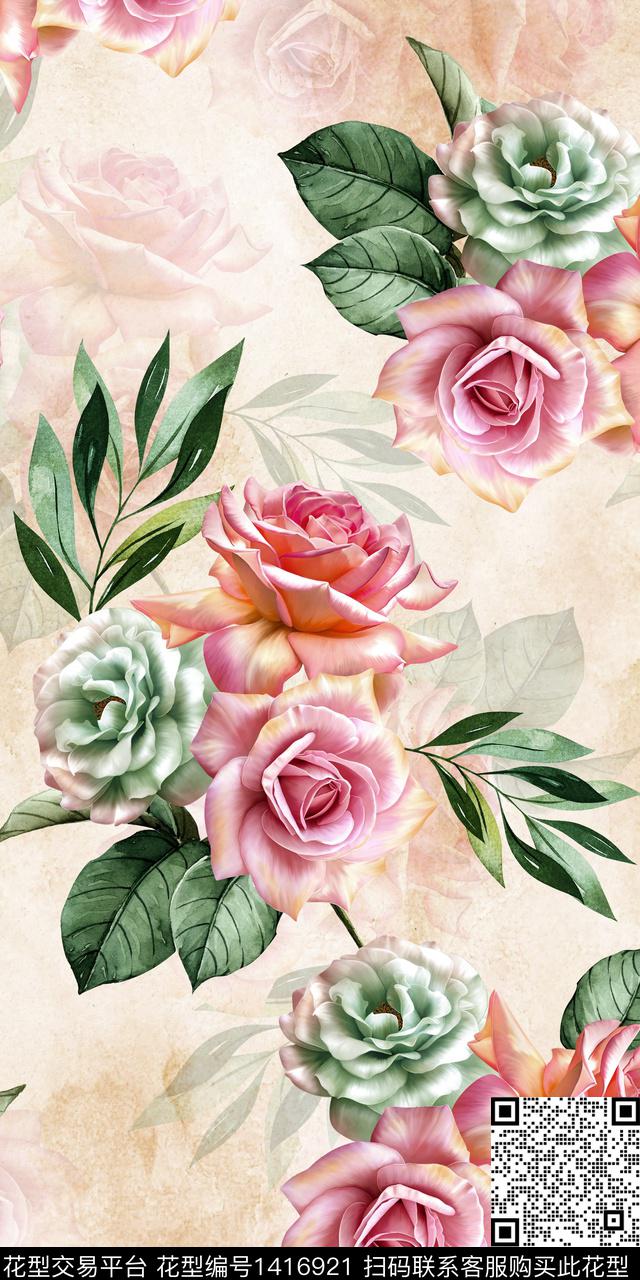 女装花卉大花数码印花华亿平台下载（图片编号: 1416921） - 瓦栏（Walan）