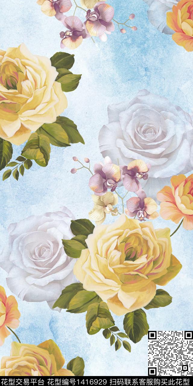 女装花卉大花数码印花华亿平台下载（图片编号: 1416929） - 瓦栏（Walan）